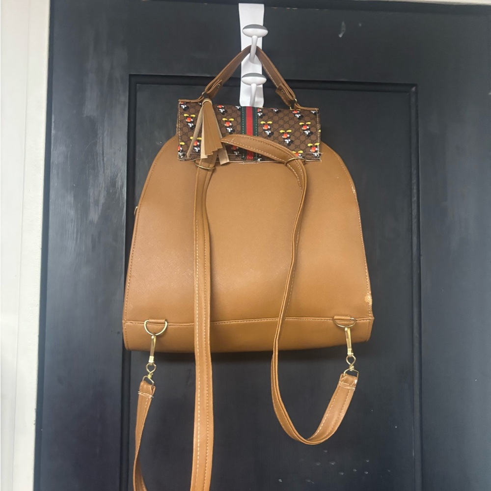 Tan Backpack with Multicolor Flap
